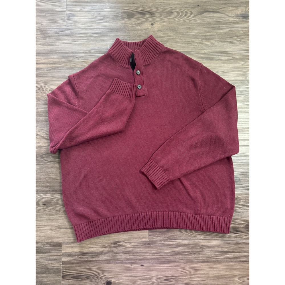 IZOD Mens 2XB Burgundy Maroon Mock Neck 3 Button Pullover Knit Sweater